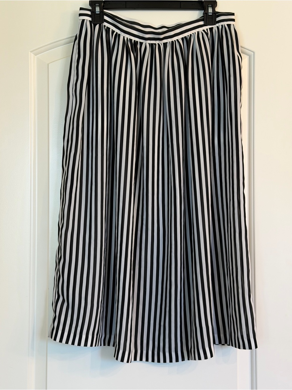 Black & White Vertical Stripe Midi Skirt - Women's, Size 10/12